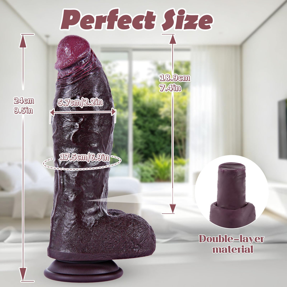 9.7" Dual Density Black Dildo with Suction Cup R31732