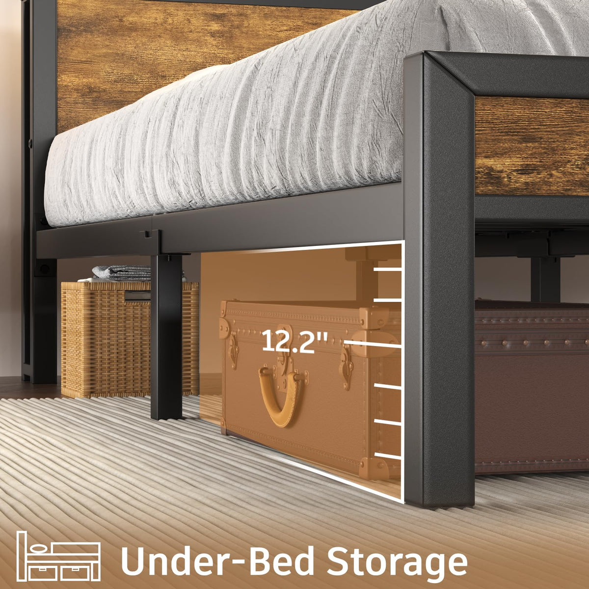 King Size Bed Frame with LED Light and Charging Station O284