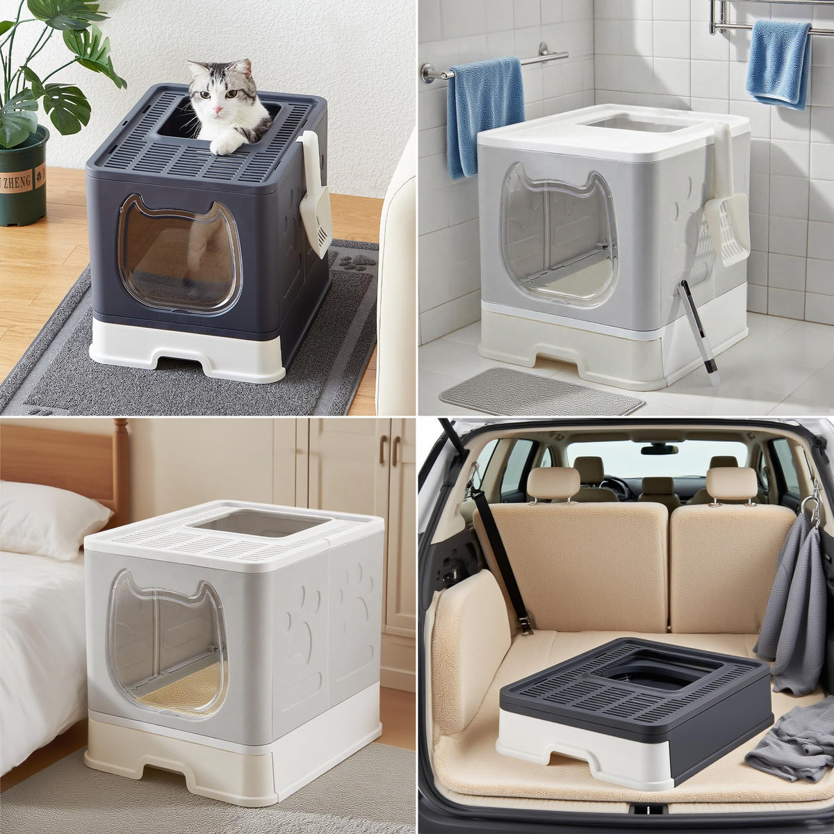 Top Entry Covered Cat Litter Box with Scoop and Brush C850