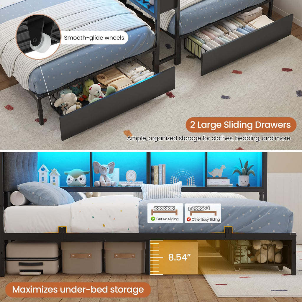 Black Twin Metal Platform Bed with Storage C316856