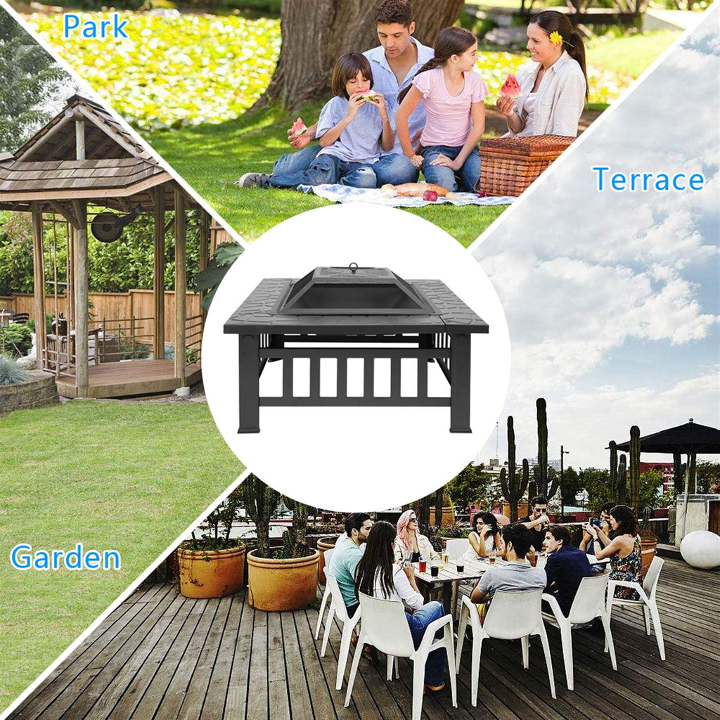 32-inch Metal Outdoor Fire Pit with Fireplace Screen C943