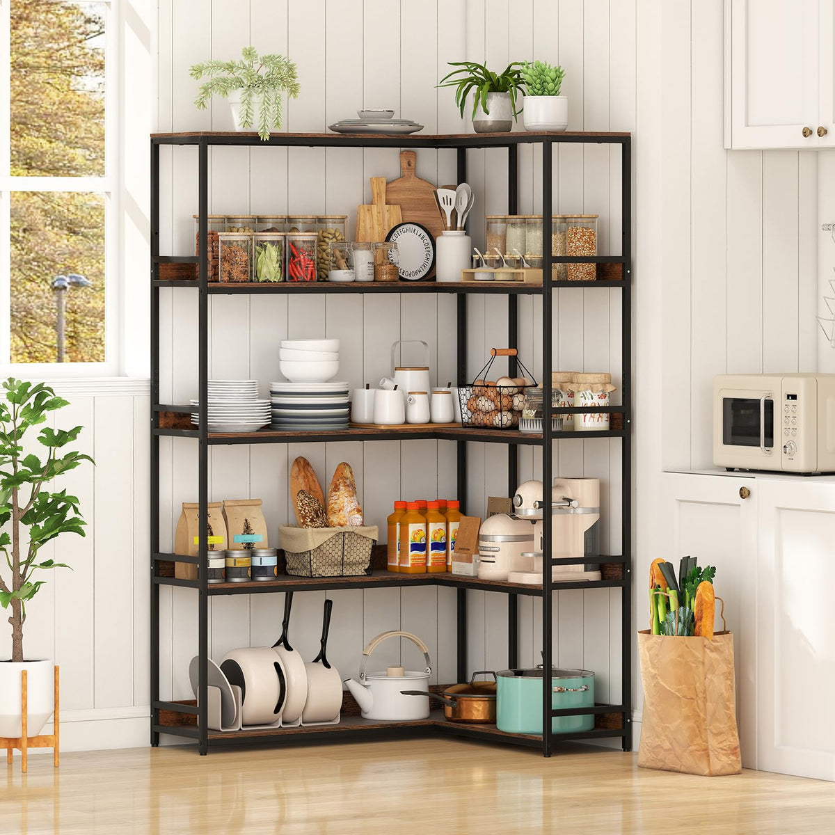 5-Tier L-Shaped Bookshelf with Metal Frame S907