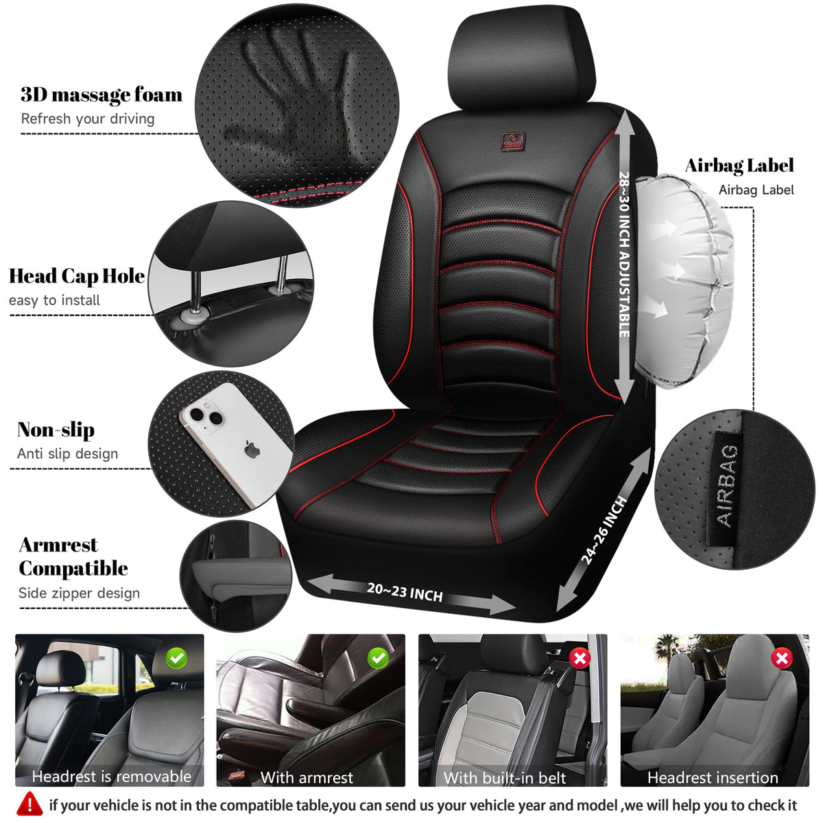 3D Foam PU Leather Car Seat Covers Full Set W697