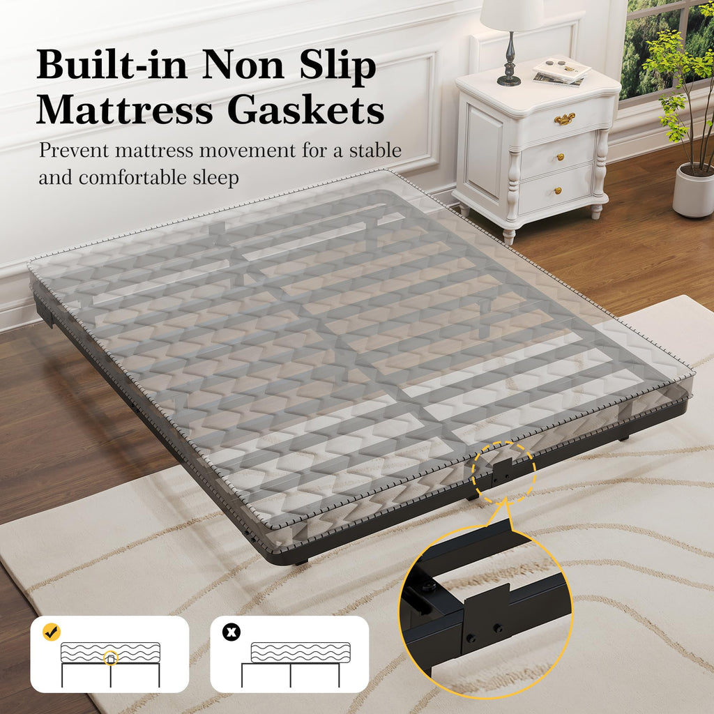 Queen Metal Platform Bed Frame with LED Lights and Charging Station J518615