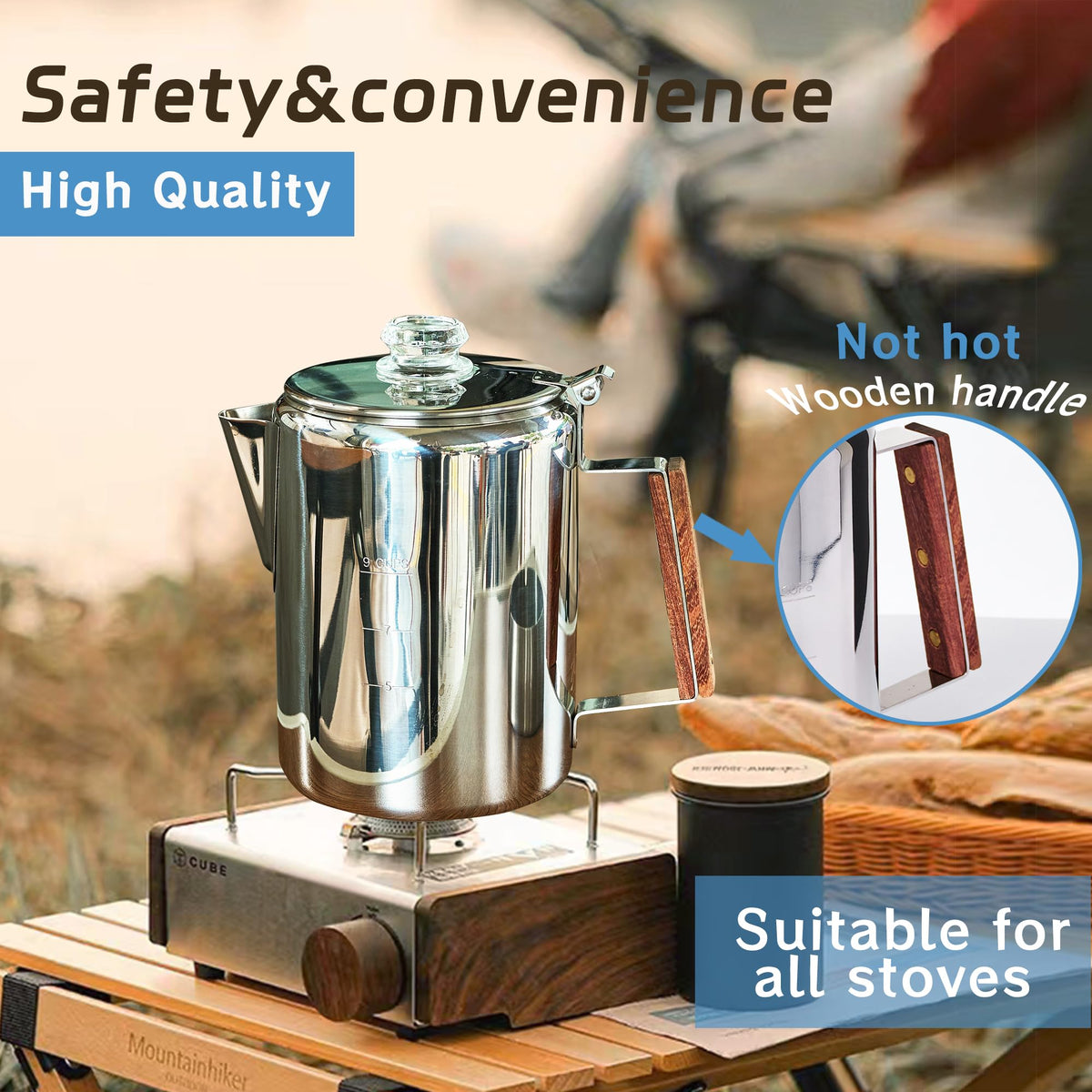 Stainless Steel 9 Cup Camping Coffee Percolator H332336