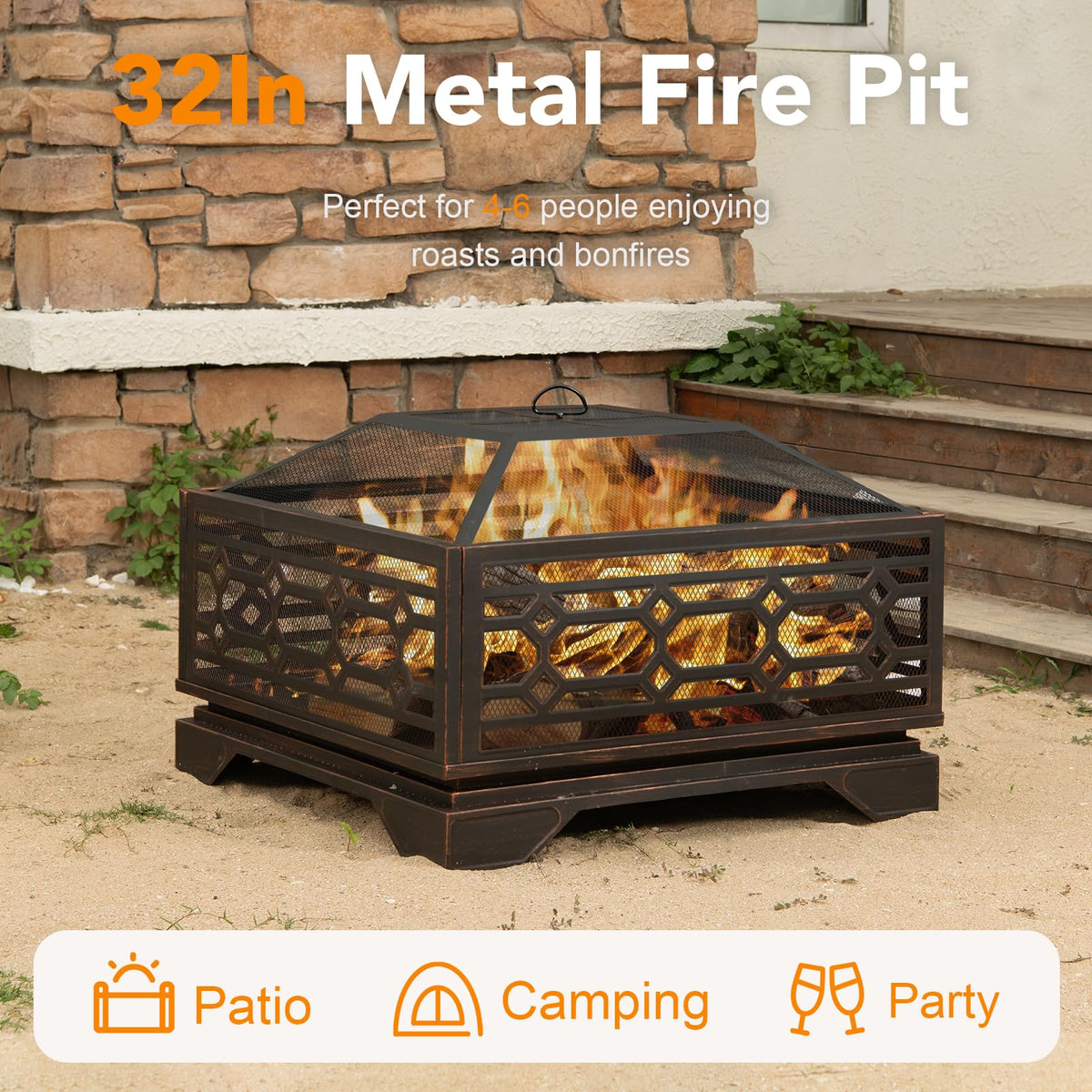 32 Inch Wood Burning Outdoor Fire Pit Y11683
