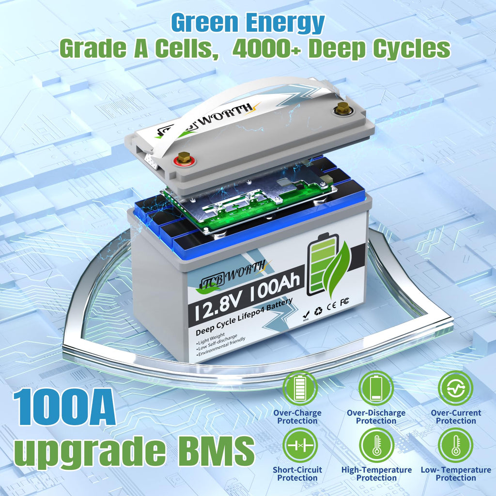 12V 100Ah LiFePO4 Deep Cycle Lithium Battery with 100A BMS S528
