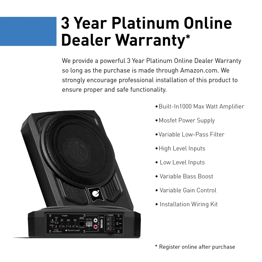 10 Inch 1000 Watt Powered Car Subwoofer and Wiring Kit U435