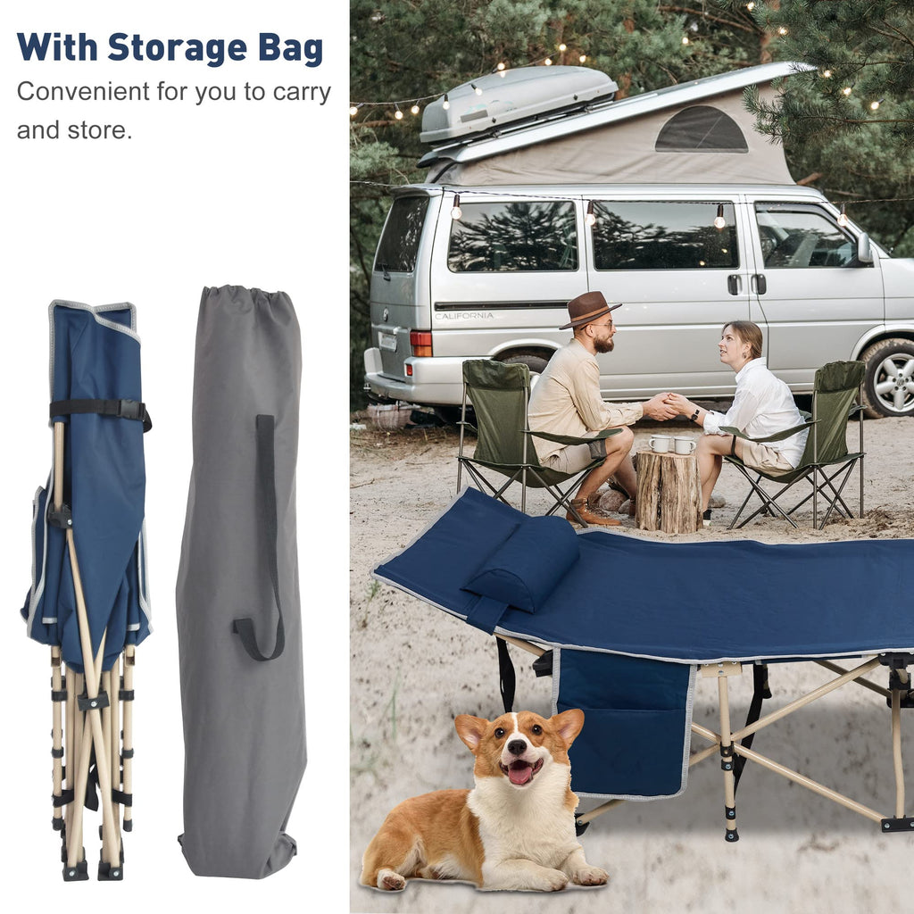 Folding Camping Cot with Carry Bag Pocket Pillow U859632