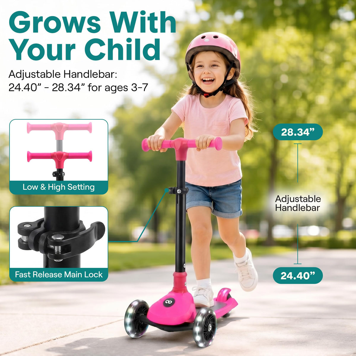 Adjustable 3 Wheel Kids Scooter with LED Wheels E652897