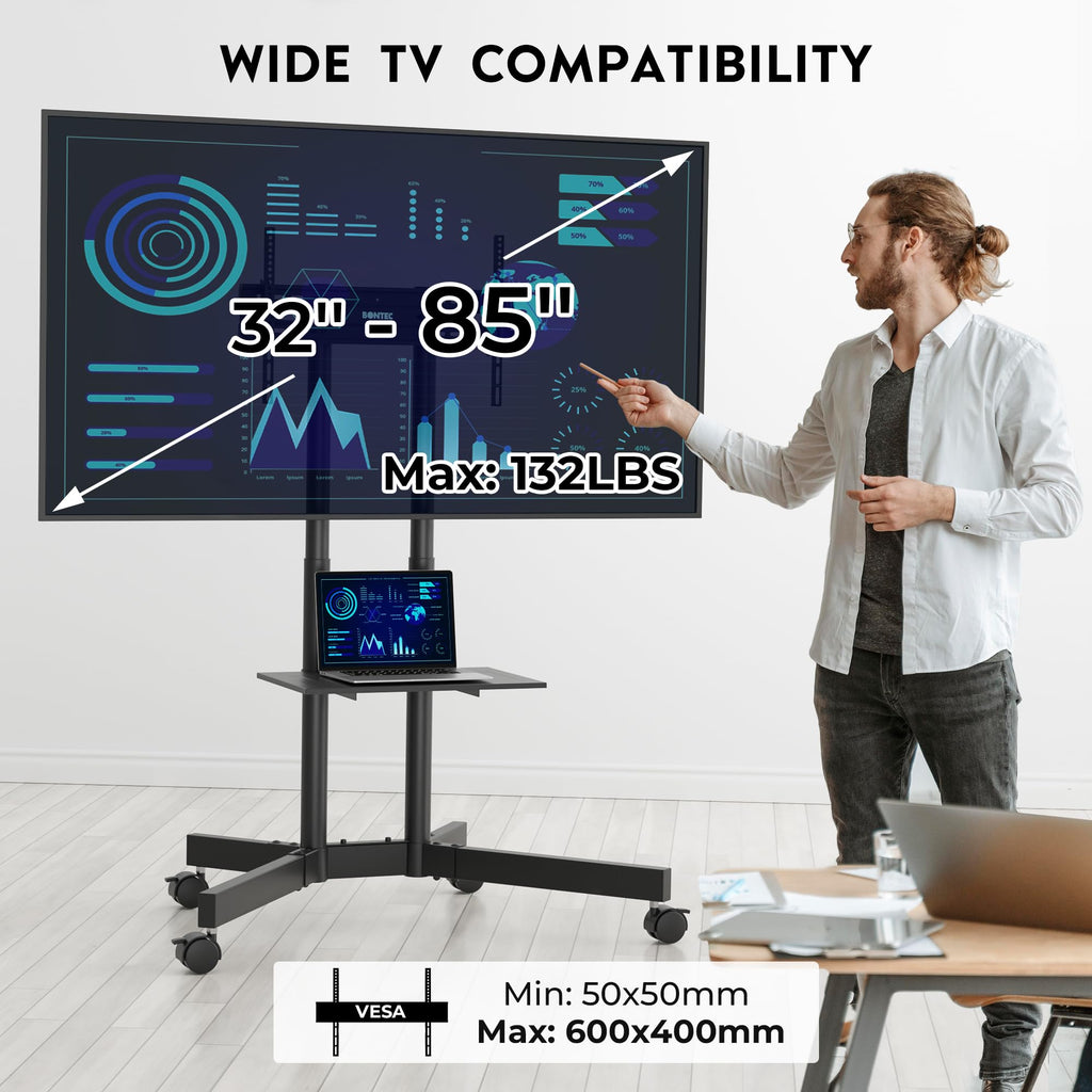 Rolling TV Stand with Tilt, Black X260