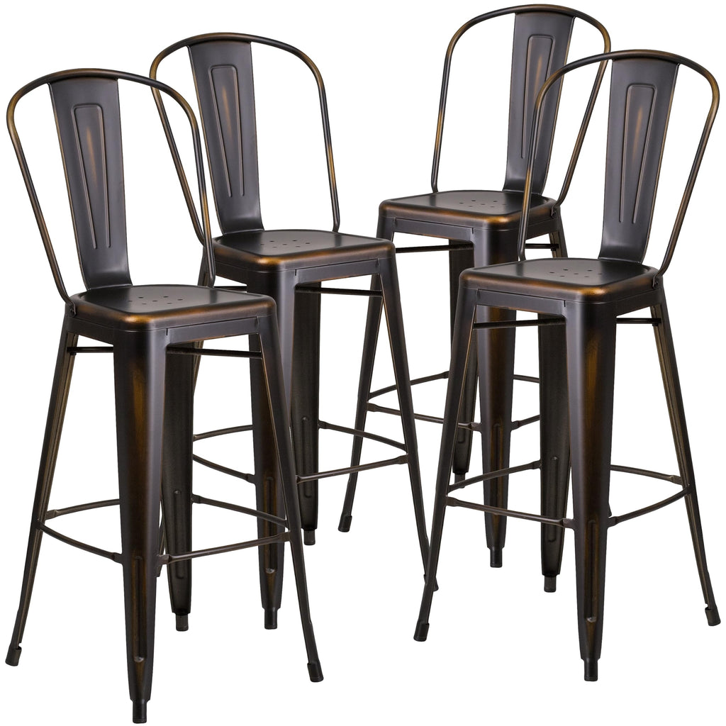 Distressed Copper Metal Indoor-Outdoor Barstool with Back M555700