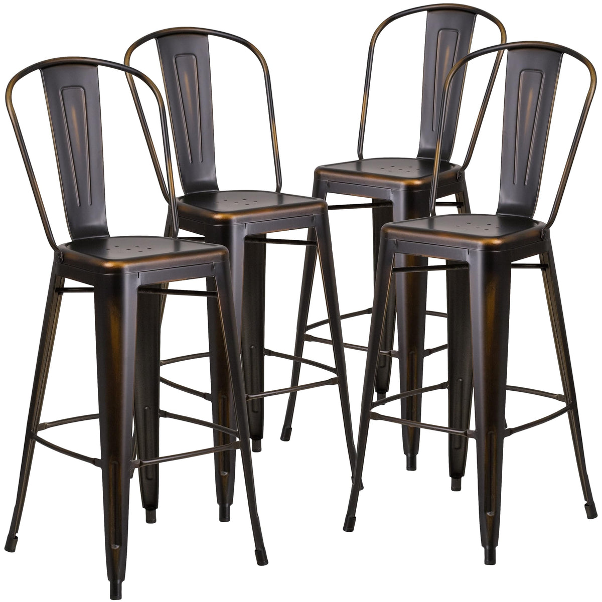 Distressed Copper Metal Indoor-Outdoor Barstool with Back M555700
