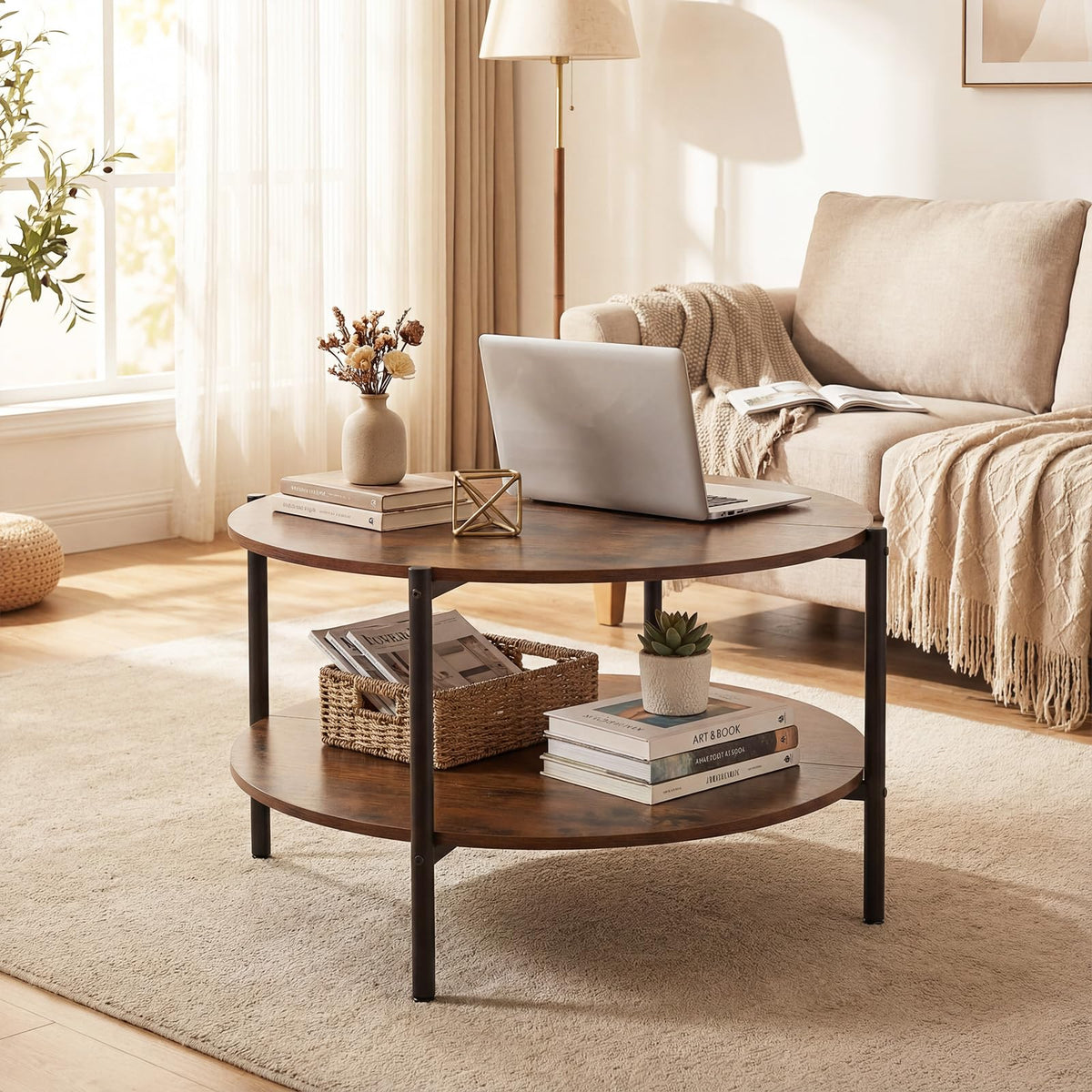 Round 2-Tier Coffee Table with Storage Shelf H16288