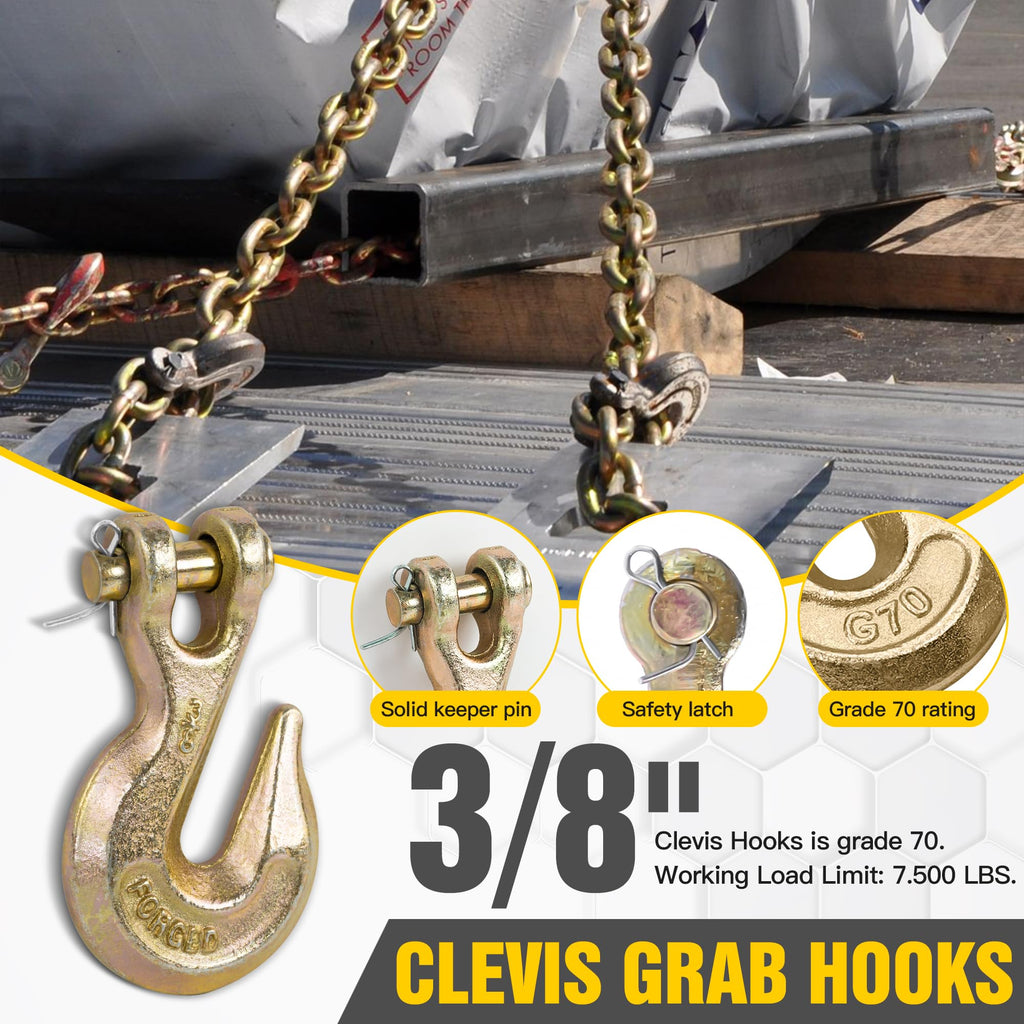 3/8" Clevis Grab Hooks 4 Pack Heavy Duty Chain Hook J6592