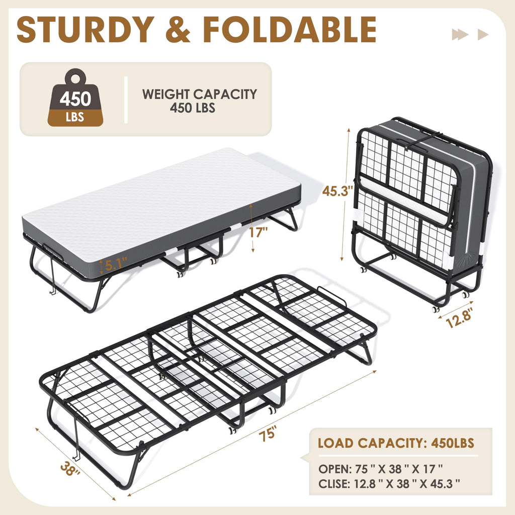 Folding Bed with Mattress Twin 75" x 38" W6537