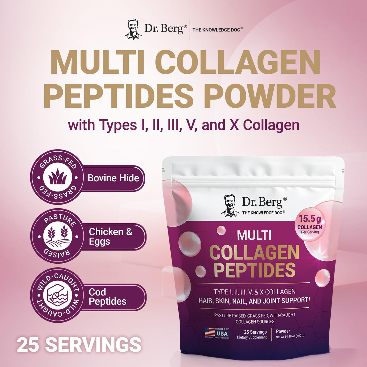 Unflavored Multi Collagen Peptides Powder 25 Servings X259491