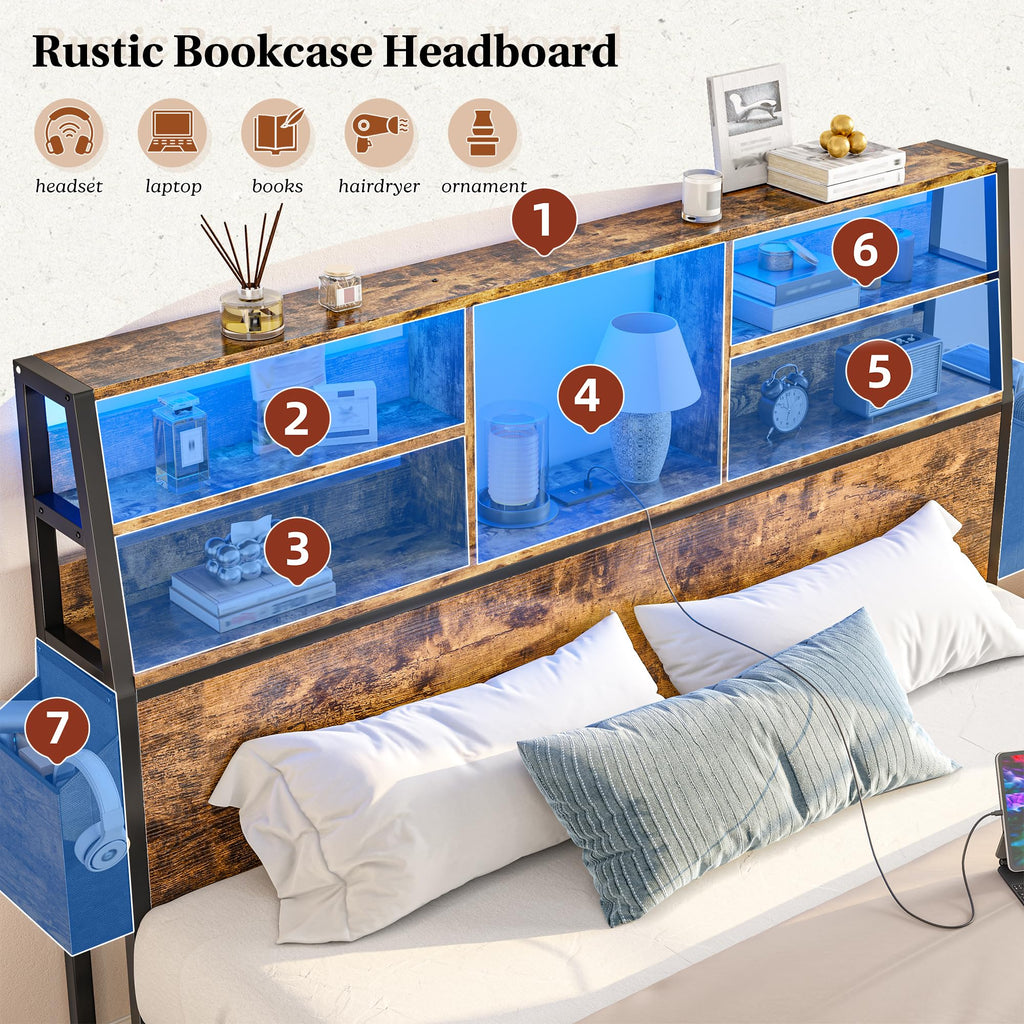 Queen Bed Frame with Storage Headboard and 2 Drawers M998
