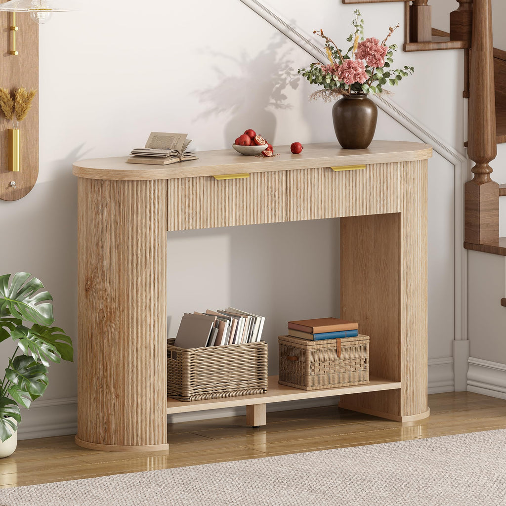 47.2" Oak Console Table with 2 Drawers & Shelf J2159