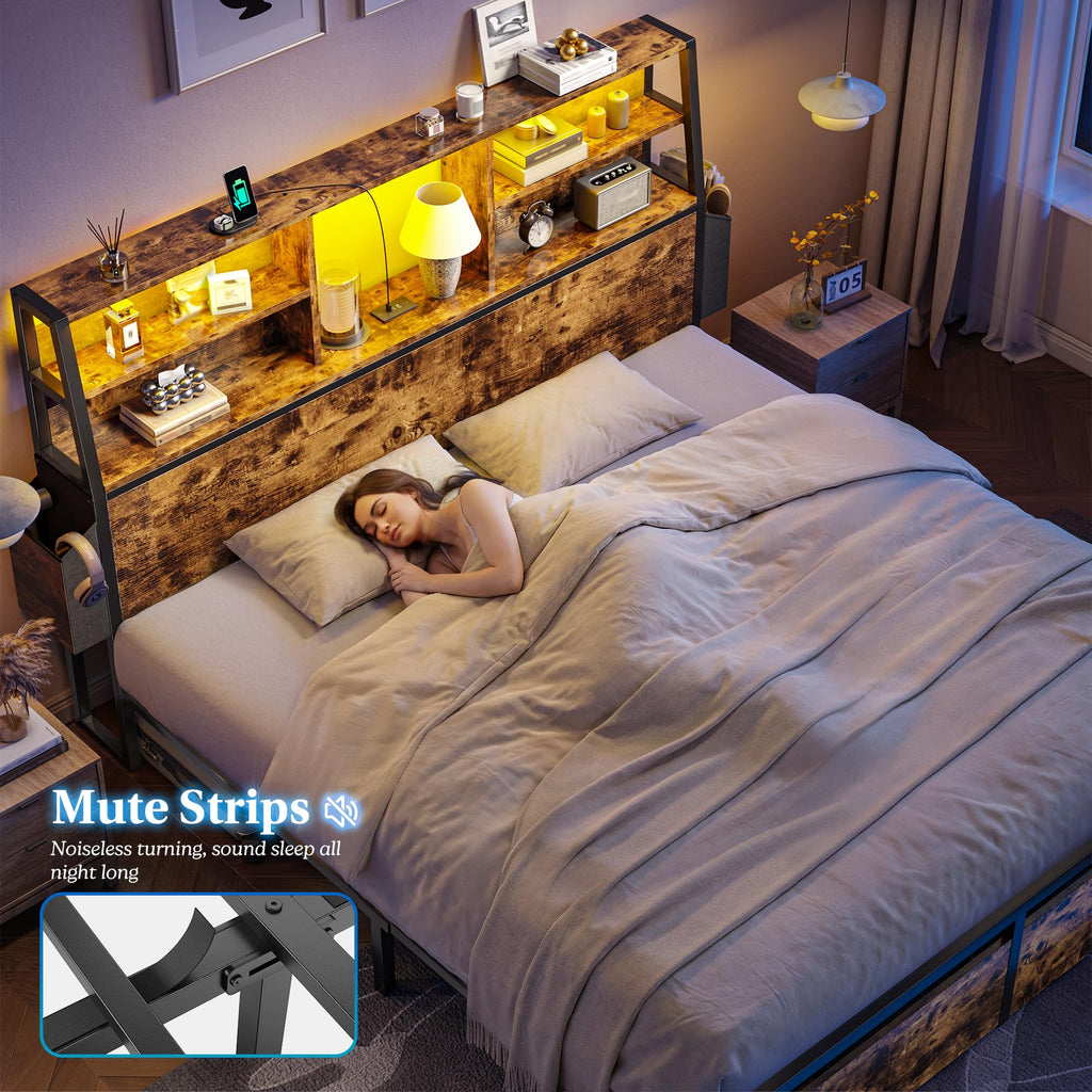 Queen Bed Frame with Storage Headboard and 2 Drawers M998