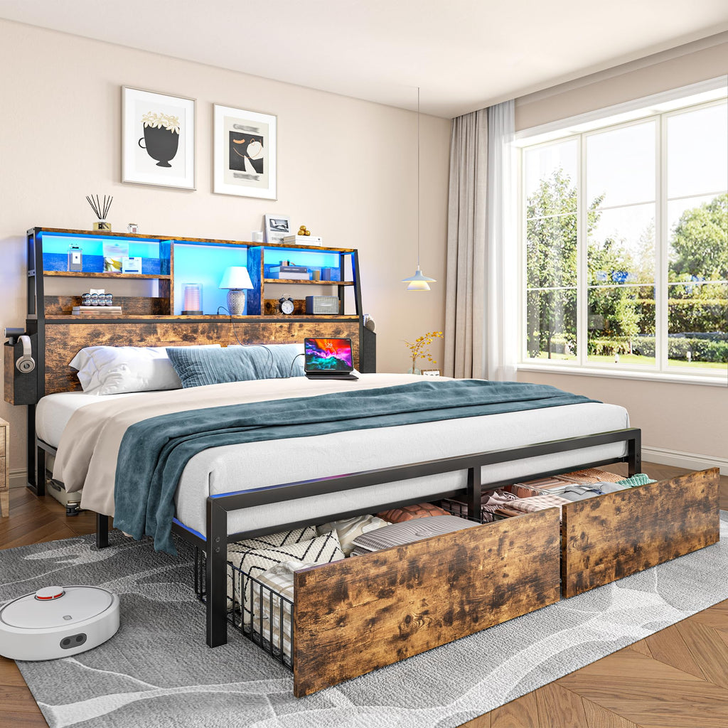 Queen Bed Frame with Storage Headboard and 2 Drawers M998