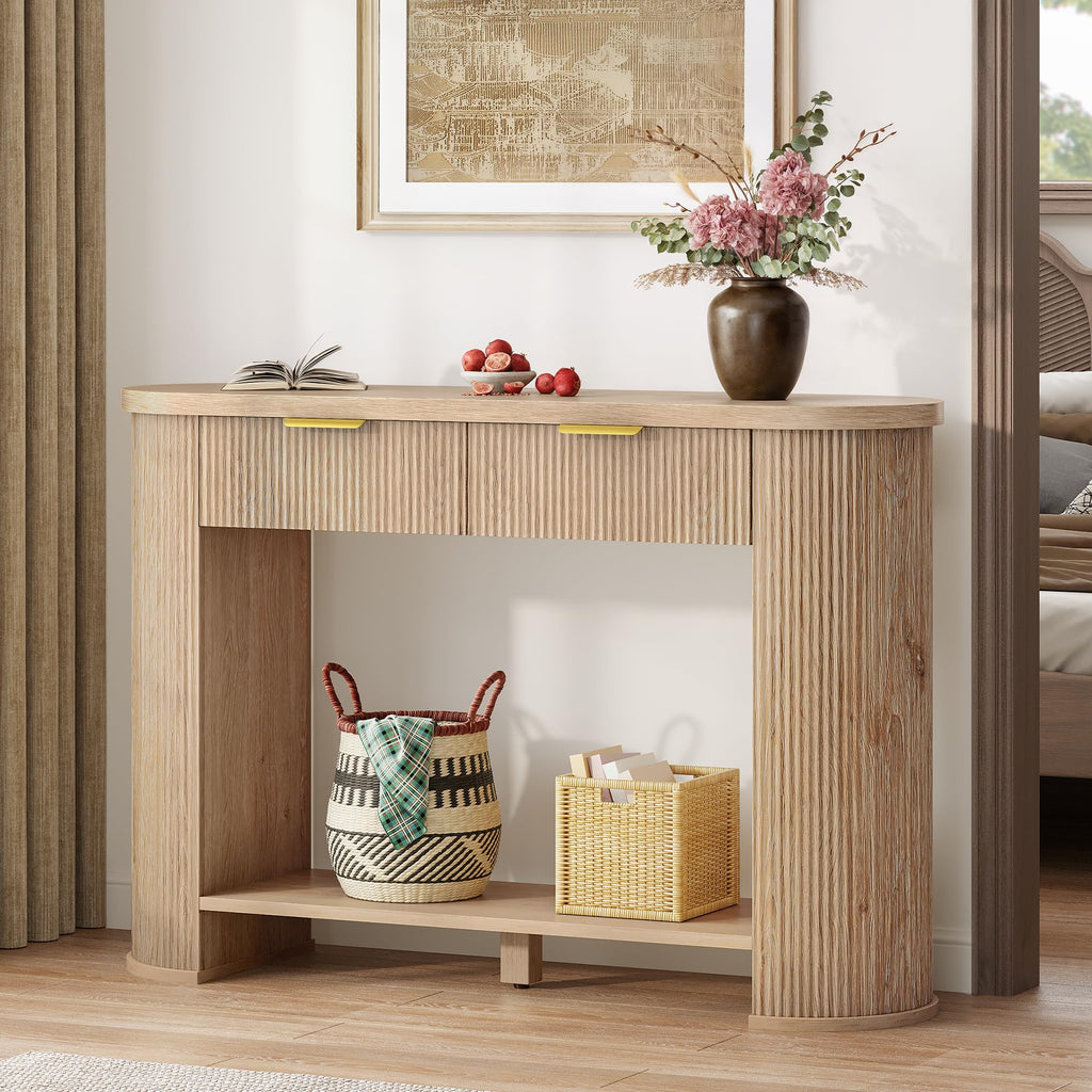 47.2" Oak Console Table with 2 Drawers & Shelf J2159