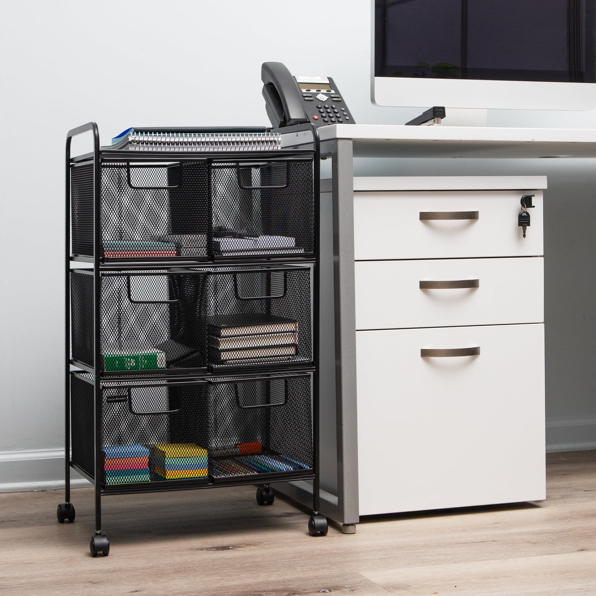 Black Rolling Cart with Drawers S388