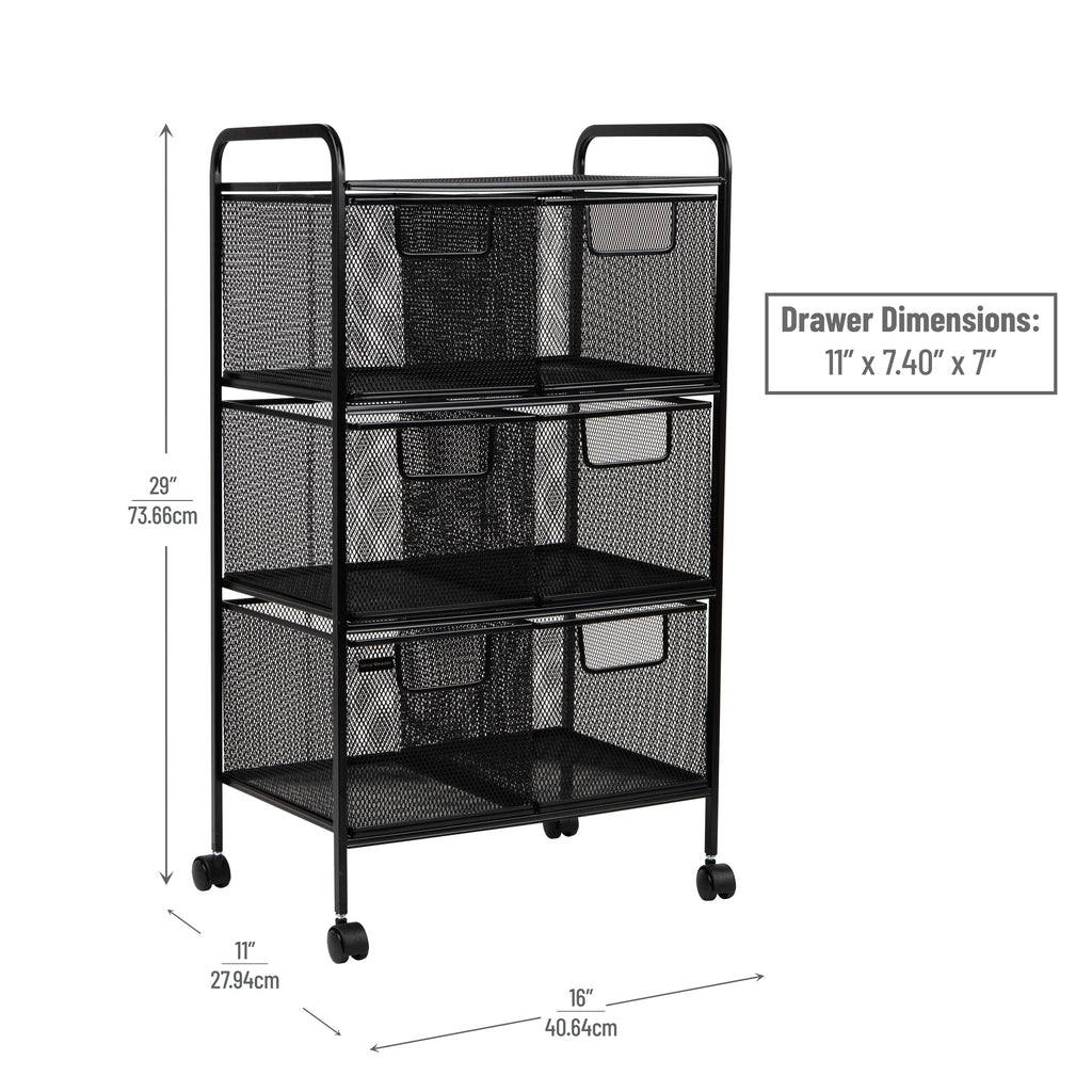 Black Rolling Cart with Drawers S388