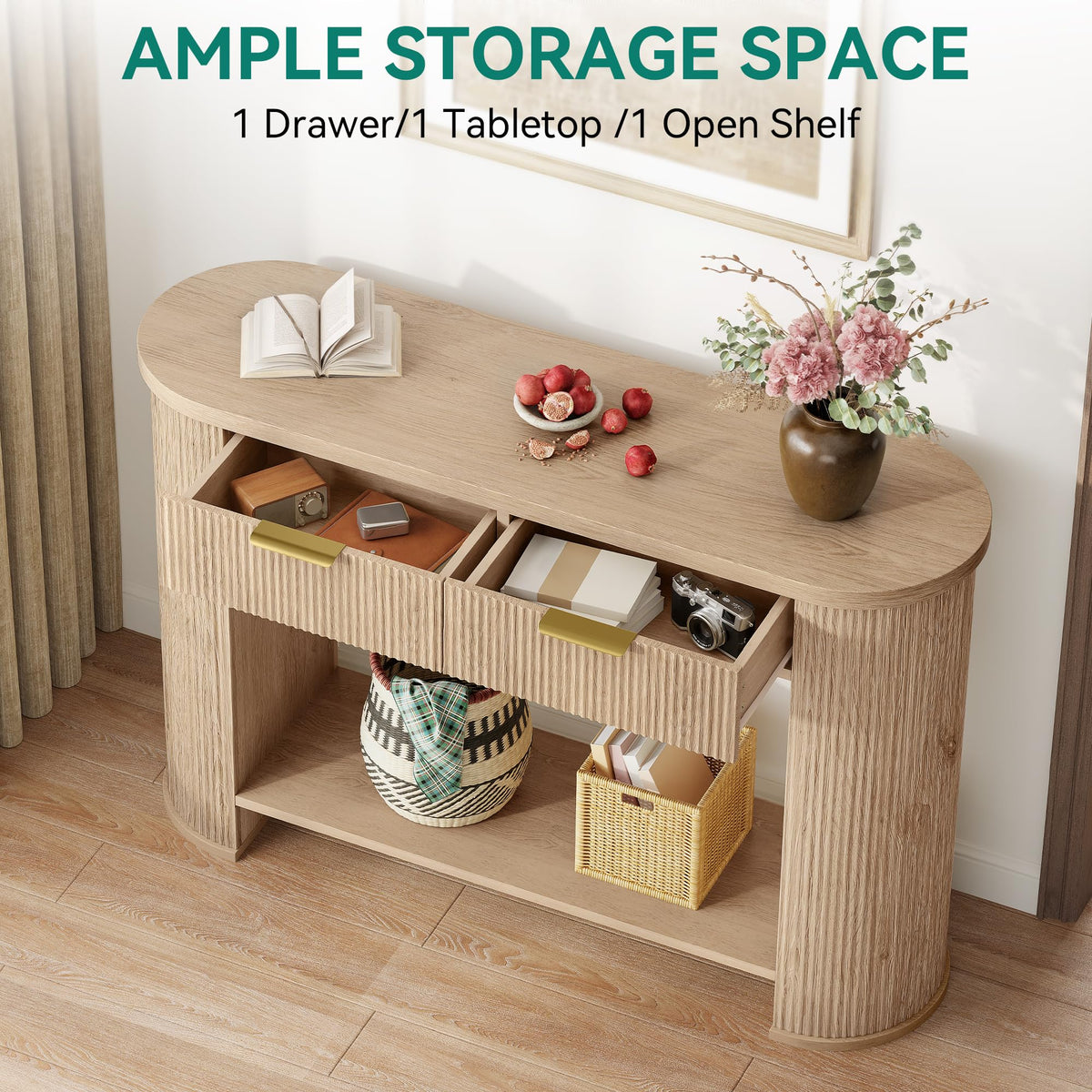 47.2" Oak Console Table with 2 Drawers & Shelf J2159