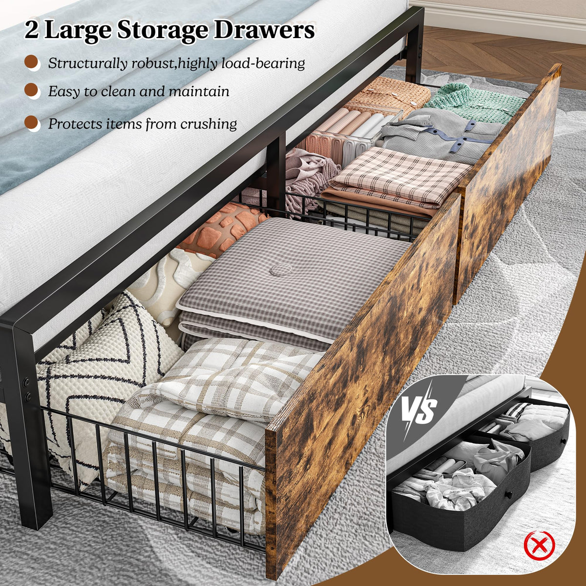 Queen Bed Frame with Storage Headboard and 2 Drawers M998