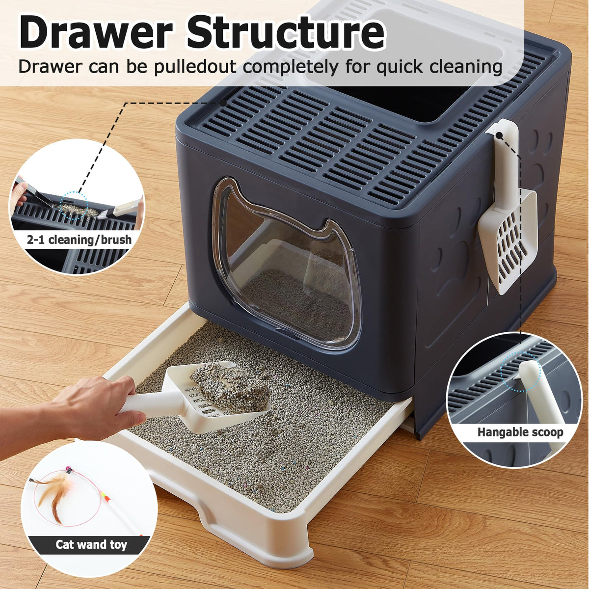 Top Entry Covered Cat Litter Box with Scoop and Brush C850