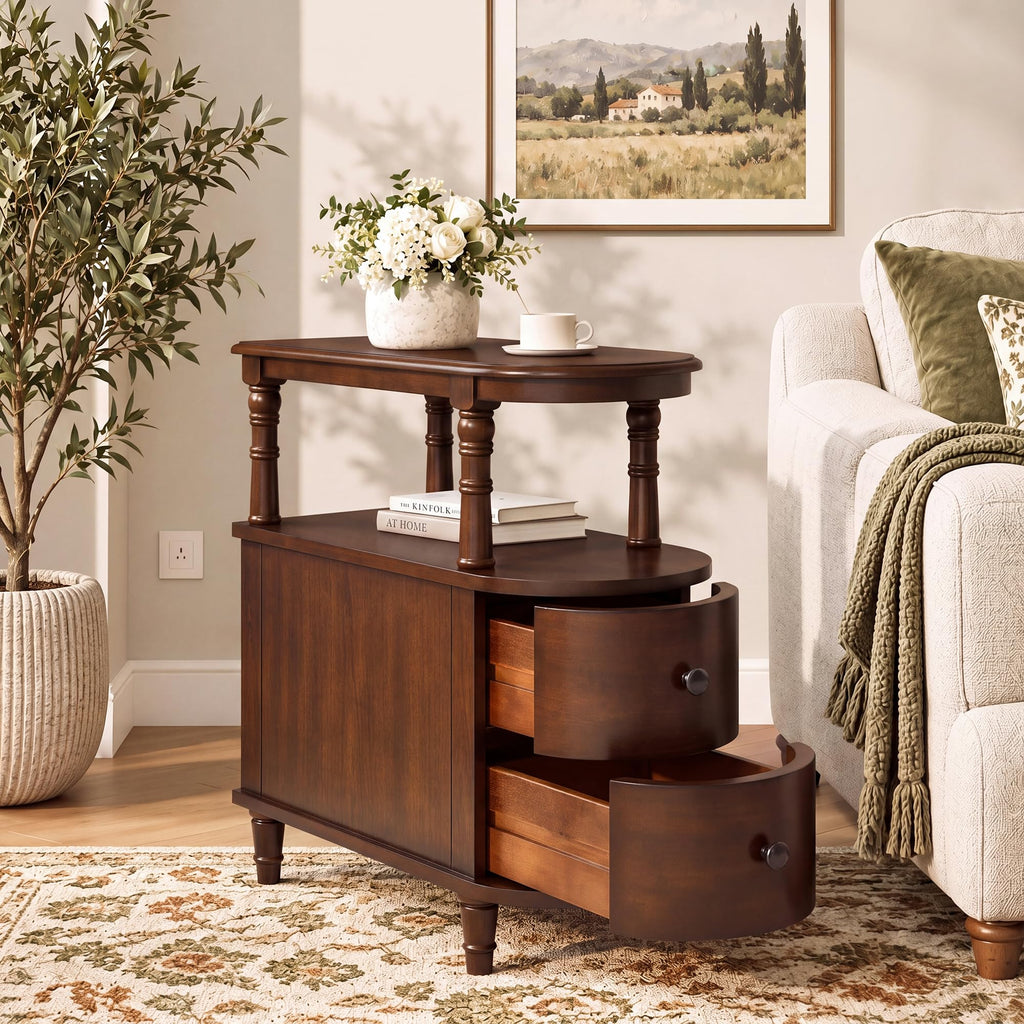 Solid Wood End Table with 2 Drawers K7939