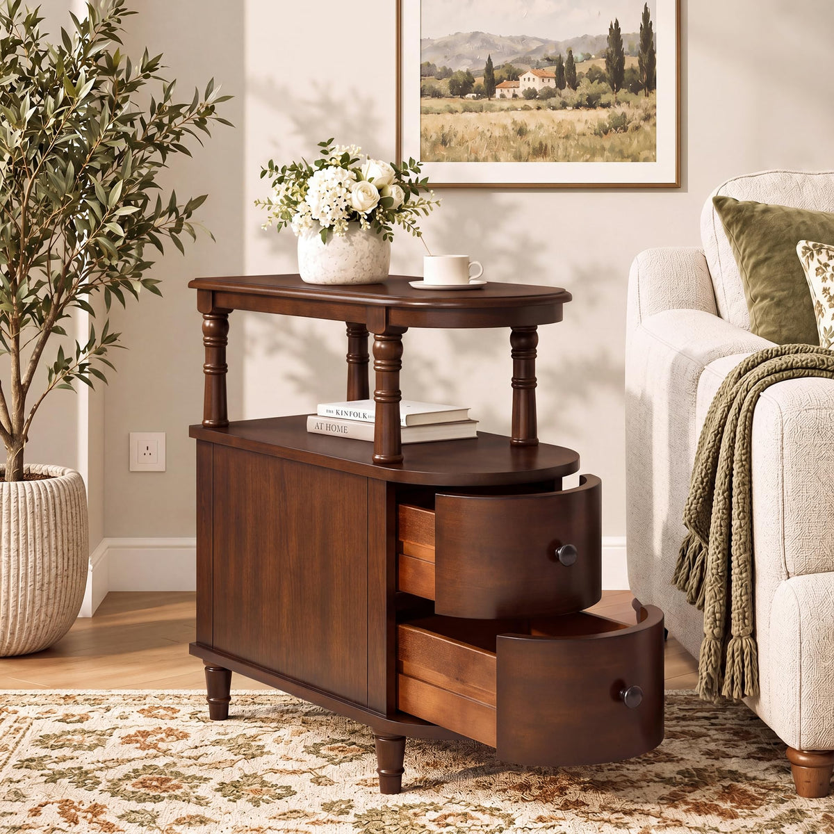 Solid Wood End Table with 2 Drawers K7939