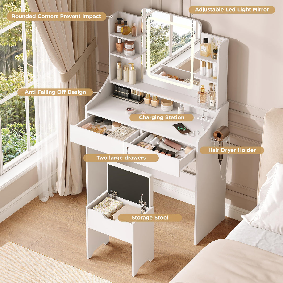 Vanity Desk with Lighted Mirror Y76068